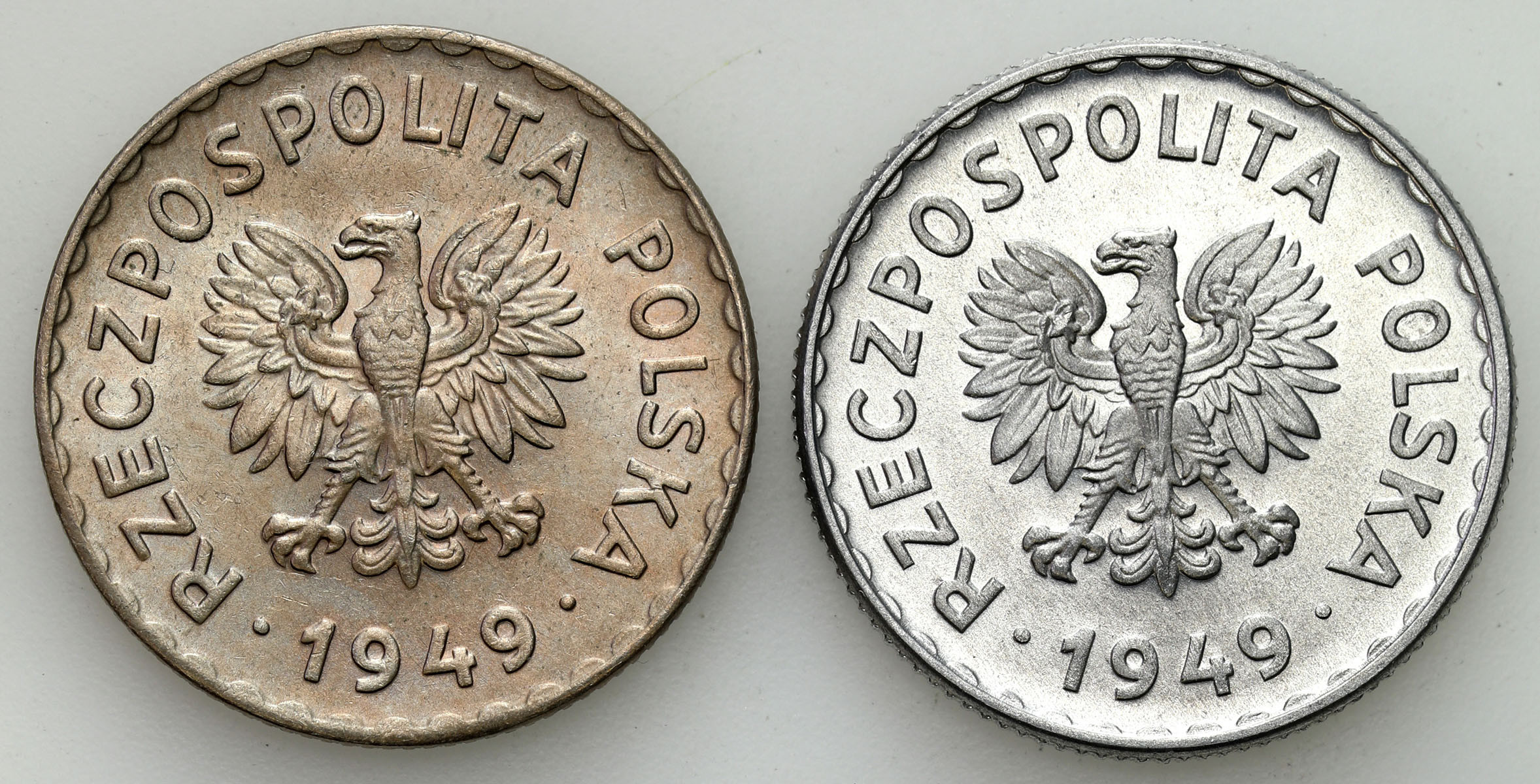 PRL. 1 złoty aluminium i miedzionikiel 1949, zestaw 2 monet - PIĘKNE